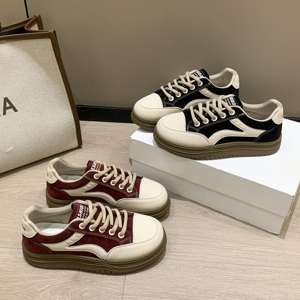 Flat Bottom Round Head German Training Shoes Women's 2025 Autumn New Simple Fashion Versatile Board Shoes College Style Casual White Shoes