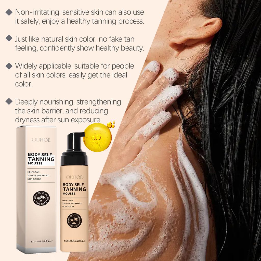 Ouhoe 100ml Sunless Self Tanning Mousse QuickDry Bronze Bronzer Natural Looking Tan for Face and Body Waterproof Outdoor Formula