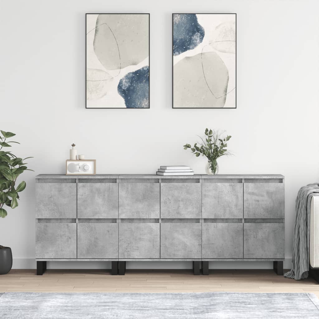 Sideboards 3 pcs Concrete Grey Wood Based Material