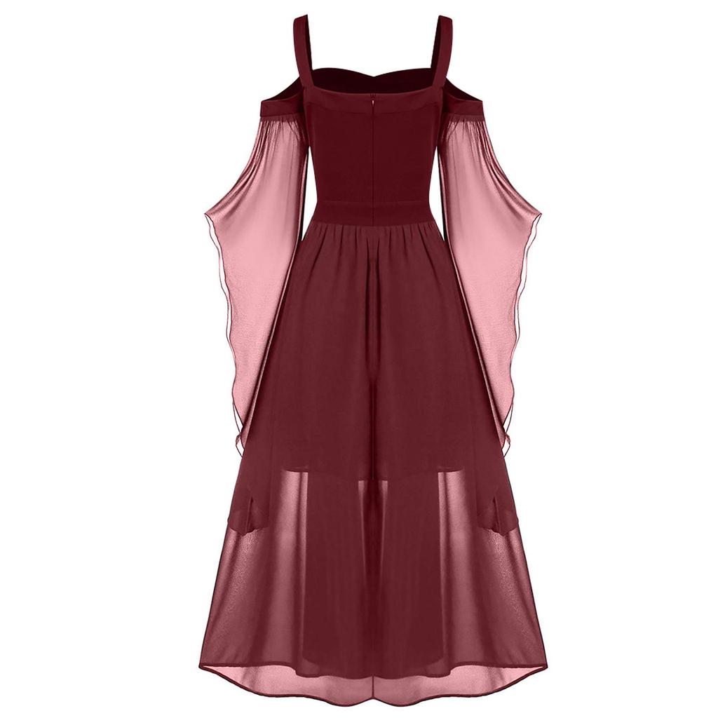 European & American Halloween Sleeveless Chiffon Color Block Dress
