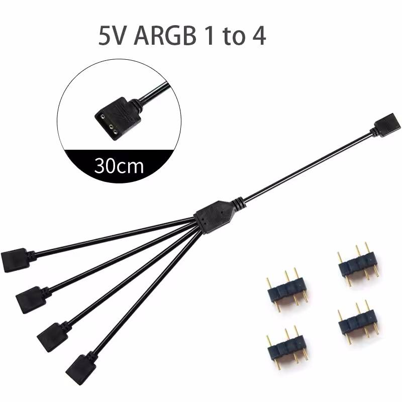 Разветвитель ARGB SYNC 1V 1 Pin 11V 1 Pin 1 в 1/1/1/1 11 см Кабель-удлинитель ARGB для материнской платы с защитным колпачком для корпуса компьютера