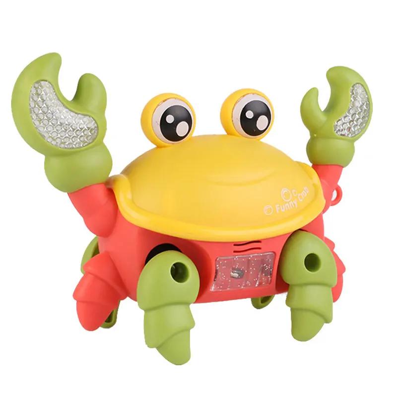 Электрическая всенаправленная мультяшная ползающая игрушка-краб для малышей со светодиодной подсветкой, музыкой, бионическими движениями, развивающий забавный подарок