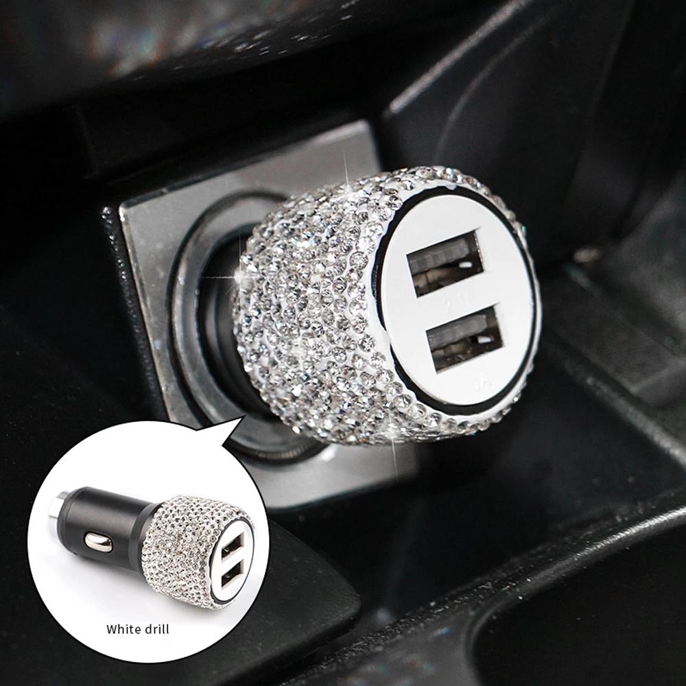 Автомобильное зарядное устройство Diamond USB с двойным портом, быстрая зарядка 5 В 2,1 А, автодекор, блестящие стразы, Стайлинг, автомобильные аксессуары, интерьер для женщин