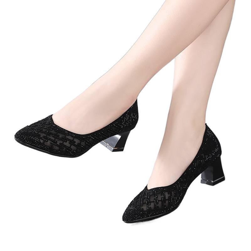 Летние сандалии-сетка со стразами, с острым носком, на среднем каблуке, с юбкой, женская модная обувь
