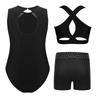 3Pcs Girls Gymnastics Set - Sleeveless Leotard with Keyhole Back, Cross Vest & Rhinestone Shorts for Dance/Performance