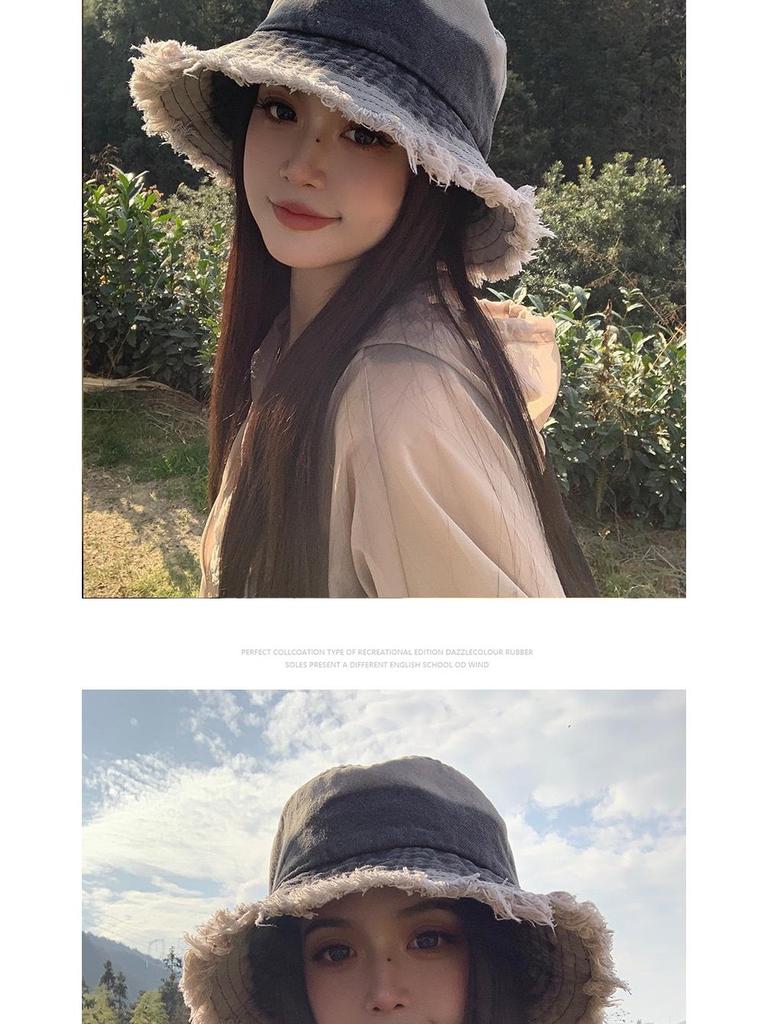 Женская ретро джинсовая шляпа-панама в японском стиле 2025 - Большая защита от солнца, Потертый дизайн, Летняя защита от солнца