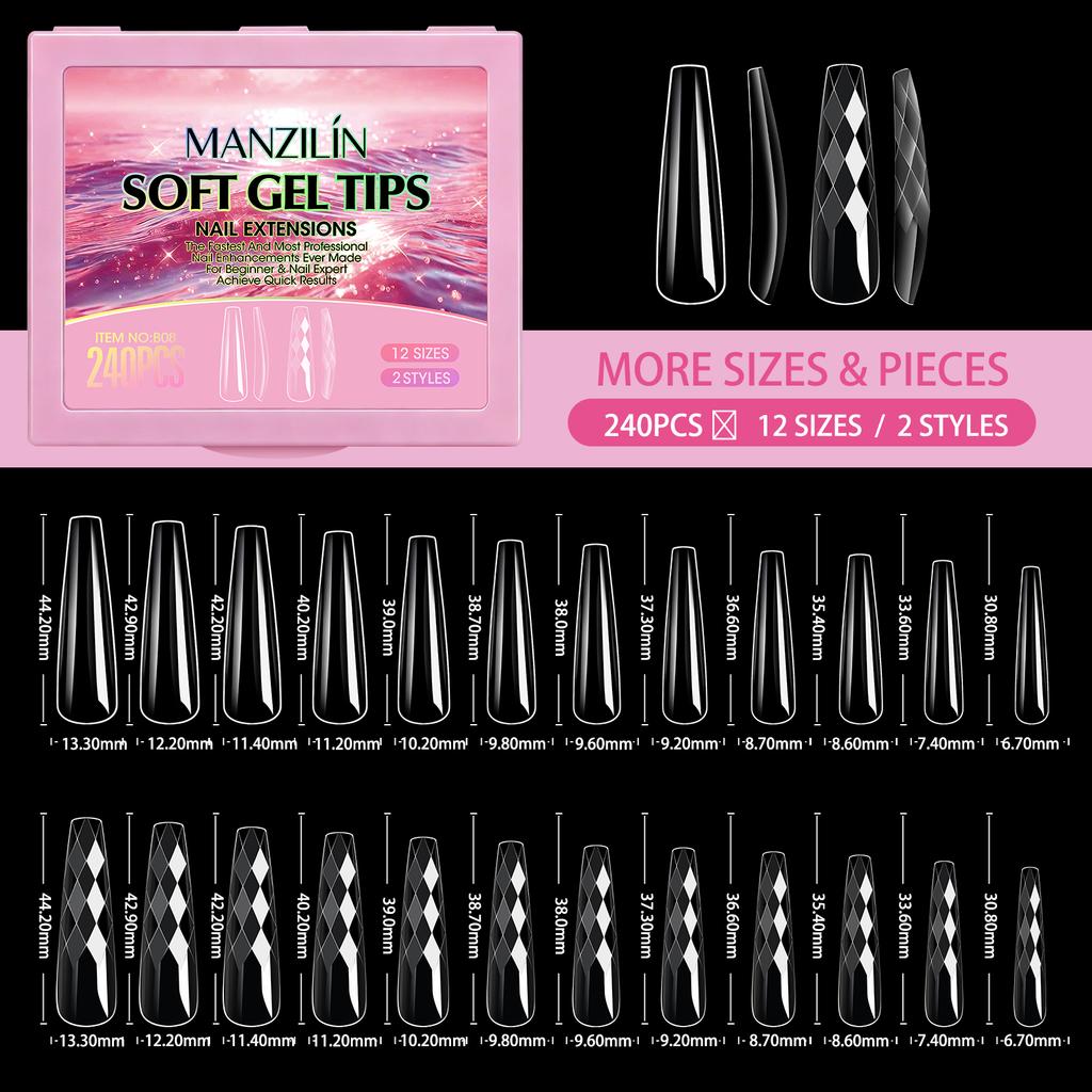 Xiaomi 240pcs Press On Nails 3Styles Mixed 3D Diamond/Fish-Scale/Shell Almond Coffin False Nail Tips Full Cover Extension Fake Nails
