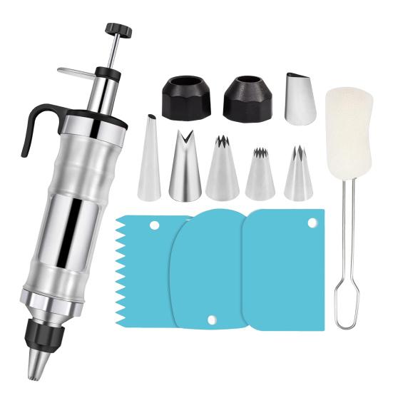 13 шт. Набор для украшения торта из нержавеющей стали, машина для выпечки печенья, пресс для печенья, многоразовый набор трубочек для глазури для тортов, кексов, печенья