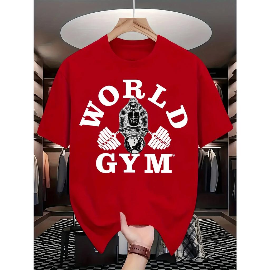 Gorilla Gym Мужская хлопковая футболка Повседневный спортивный стиль Красная Фитнес Мышечная футболка Летняя с коротким рукавом Одежда для тренировок 99 Символов