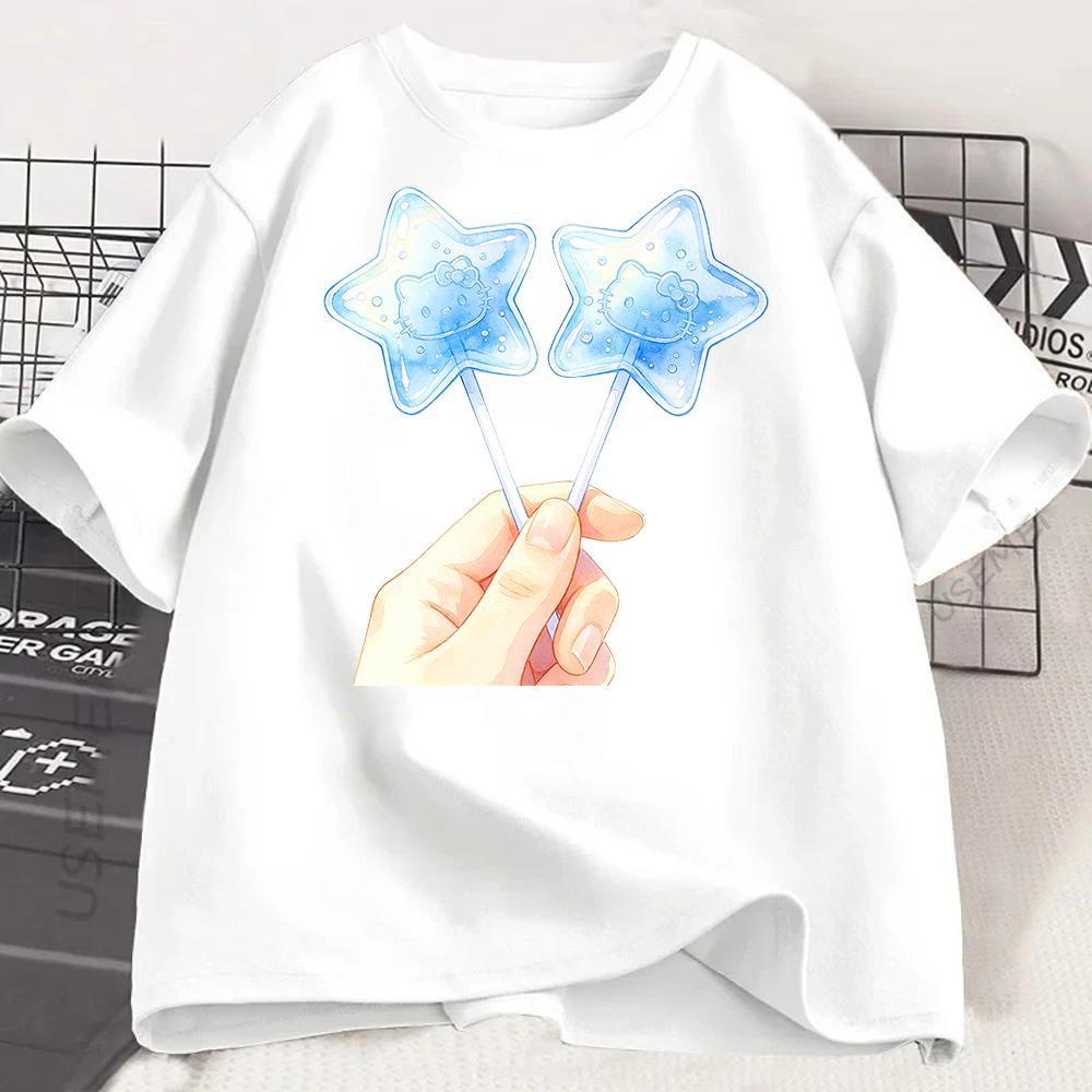 Kawaii Star Lollipop Graphic T Shirt Women Cute Candy Print Tee Harajuku Anime Sweet Girl Short Sleeve Casual Loose Summer Top
