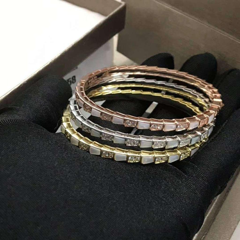 Браслет-змейка из стерлингового серебра с бриллиантами по всей длине, натуральным перламутром и агатом, цвета павлиньего пера для пар - Унисекс, европейский и американский стиль