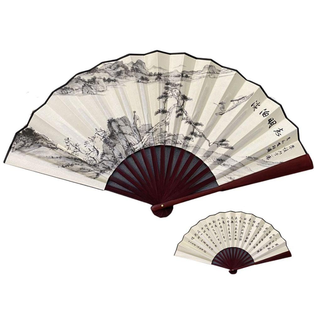 Бамбуковая ручка Веер Ручной веер Китайский ретро-стиль Бамбуковый веер Прочный Складной веер Для лета Ежедневного использования Танцев