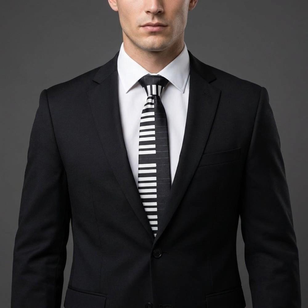 Skinny Men Tie Black Music Tie Classic Piano Necktie  Men