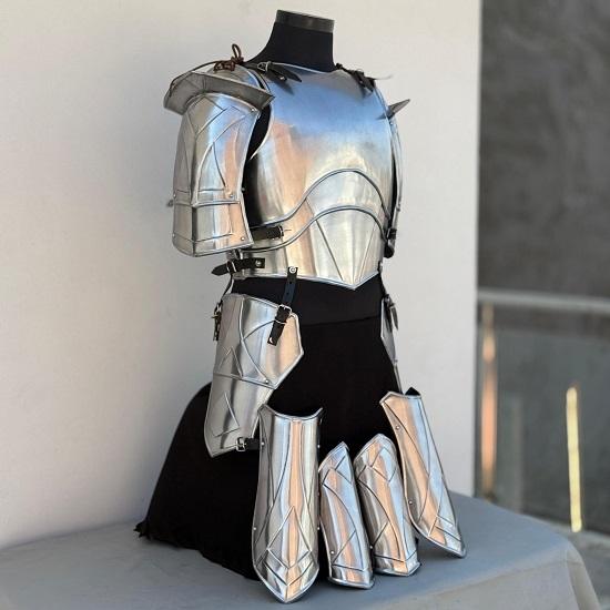 Medieval Knight Lady Half Body Armor Female Cuirass With Tassets Women's Pauldrons, Bracers, Leg Greaves Armor Suit Cosplay  Roleplay