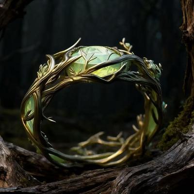 Винтажное кольцо ручной работы с овальным нефритом и малахитовыми ветвями и лозой, мужское