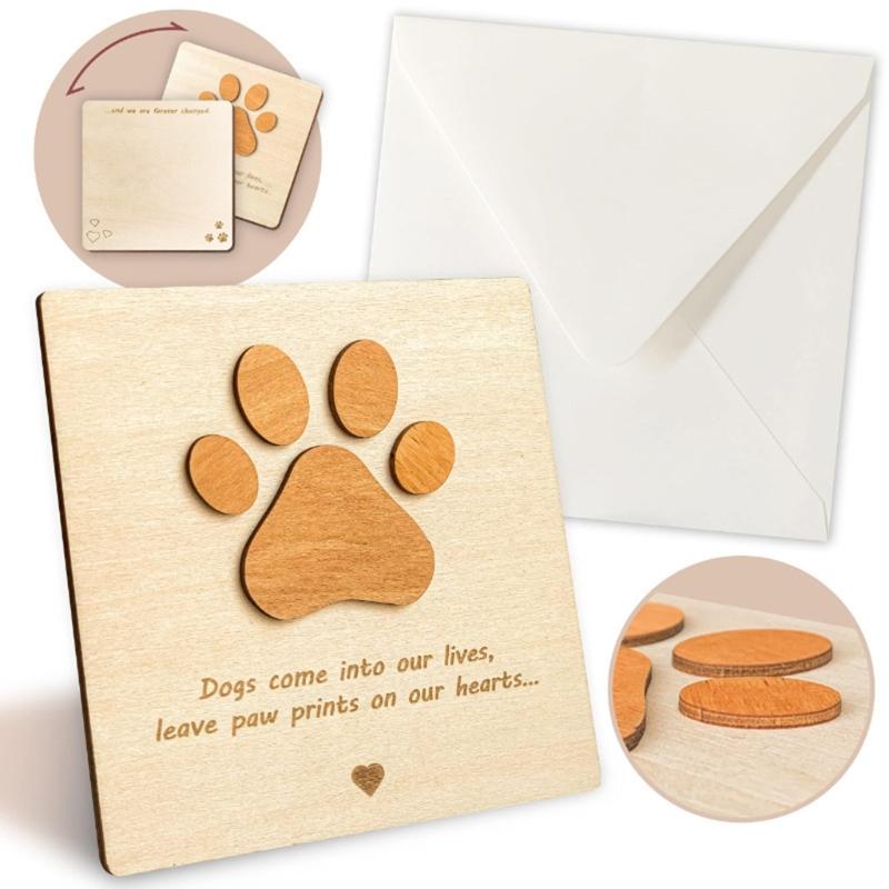 Wood Pet Dog Puppy Memorial Card Ornaments Pet Card for Home and Desktop Decoration Pet Card Wood