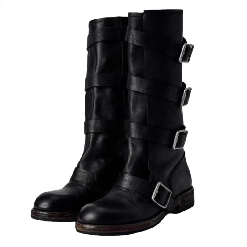 Модные женские высокие ботинки на плоской подошве, дизайнерские полусапоги, женская обувь, осенние ретро ботинки челси 2025, модные готические гладиаторские ботинки для женщин