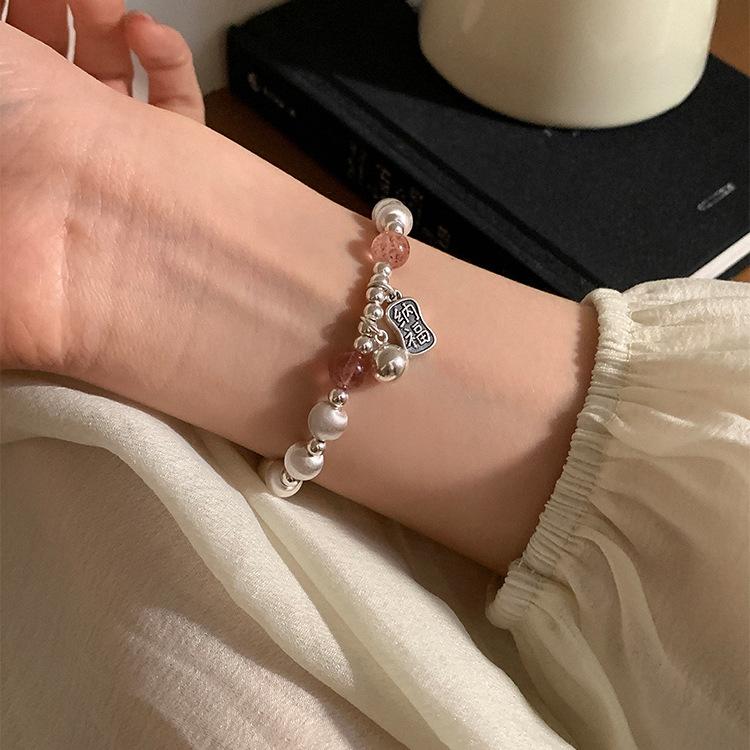 Браслет с предсказанием судьбы из стерлингового серебра S925 с бусиной кошачий глаз и кристаллами клубники, женские украшения в китайском стиле