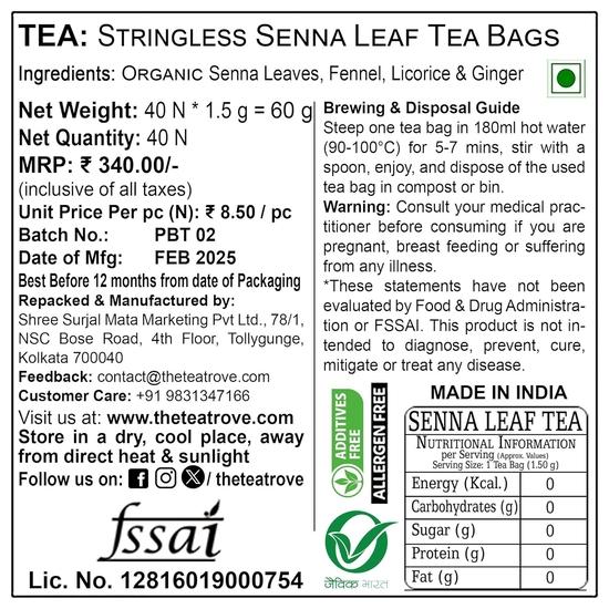 The Tea Trove Senna Leaf Tea Bags for constipation relief - 40 Laxatives Tea Bags for constipation blend of Senna leaves with fennel | 60 gm