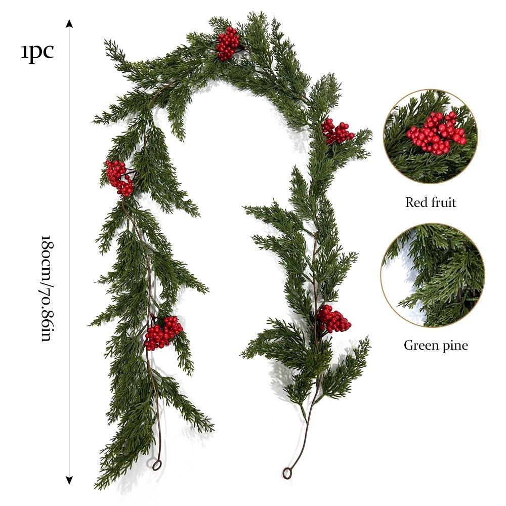 Christmas Garland 6FT Artificial Cedar Pine Garland Realistic Winter Greenery with Red Berries Garland for Christmas Party Xmas Table Mantle Wall Room