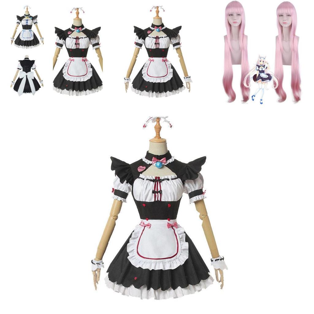 Nekopara Chocola Vanilla Костюм для косплея горничной-кошки Парик Дышащий Изысканное исполнение