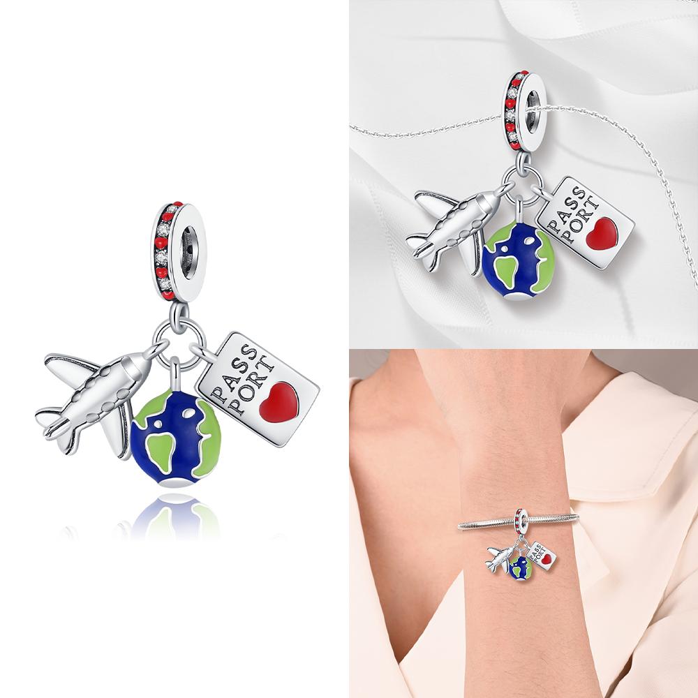 Transportation Copper Pink Rocket Bicycle Blue Ship Car Airplane Beads Charm For Original Bracelet Woman Girl Jewelry