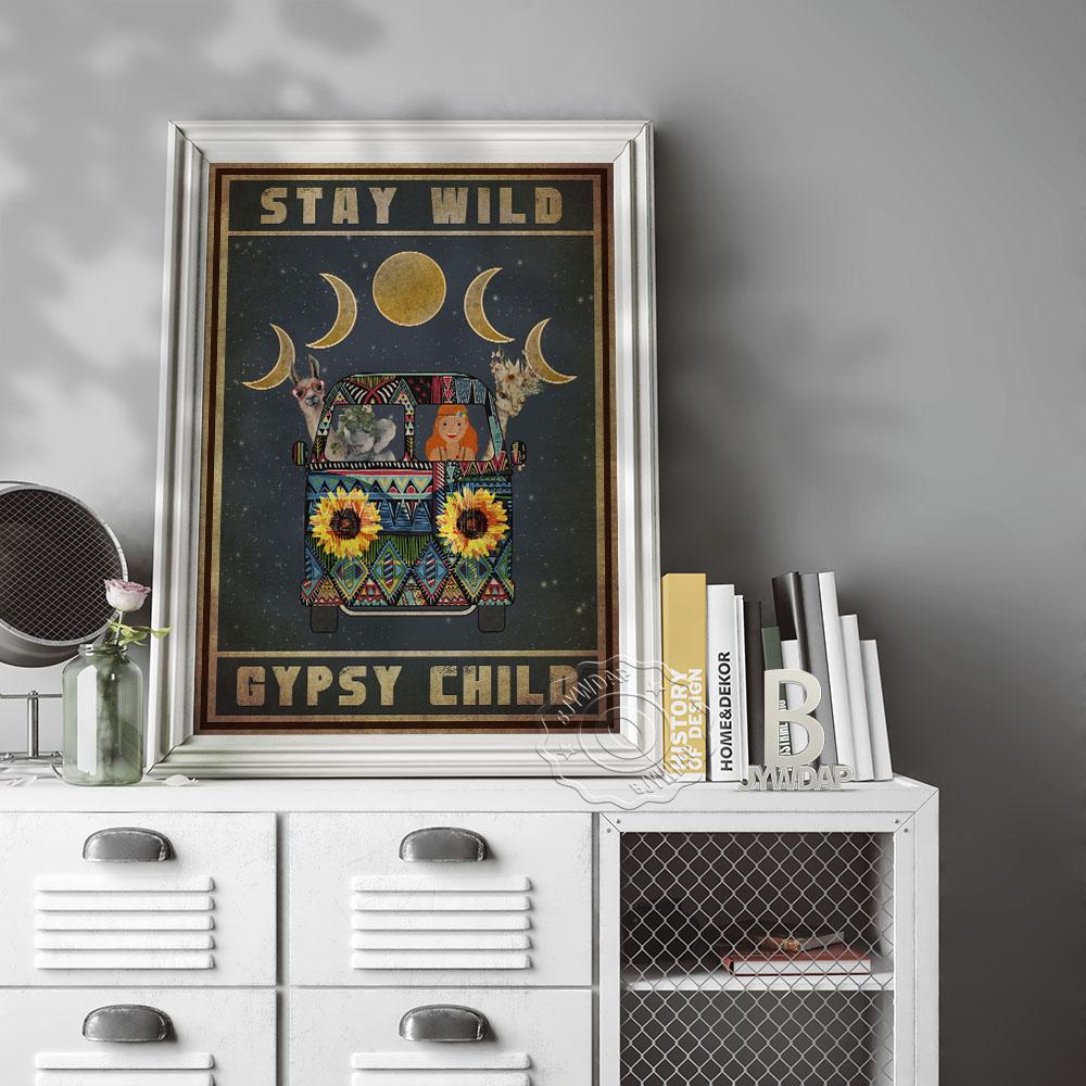 Богемный стиль Солнце Луна Арт-принты Постер Девушка Животное Микроавтобус Настенная картина Современная живопись на холсте Гостиная Спальня Домашний декор Без рамы