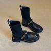 Metal Buckle Small Fragrant Wind Knitted Elastic Socks Boots Women's Versatile Round Head Thin Short Boots Thick-soled Martin Boots