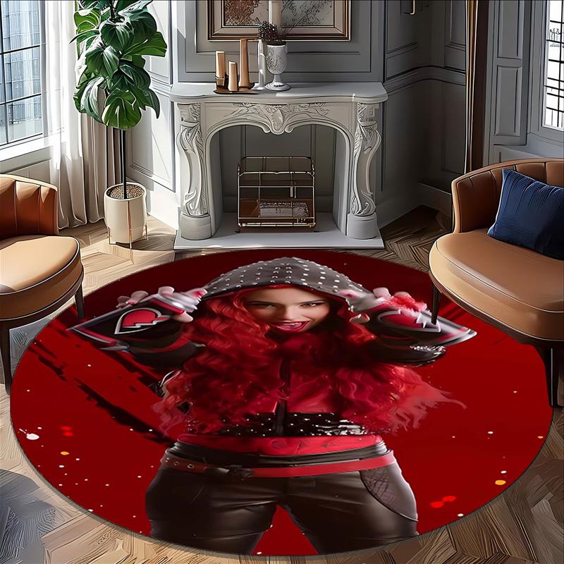 1pc Descendants The Rise of Red1 Print Round Carpet Chair Round Carpet Suitable for Bedroom Living Room Home Decorative Carpet