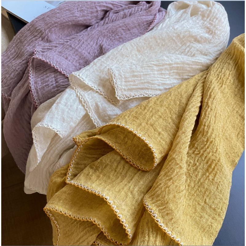 Spring and Autumn New Pleated Solid Color Cotton and Linen Large Square Scarf Silk Scarf Femininity Versatile Shawl Thin Neck Scarf