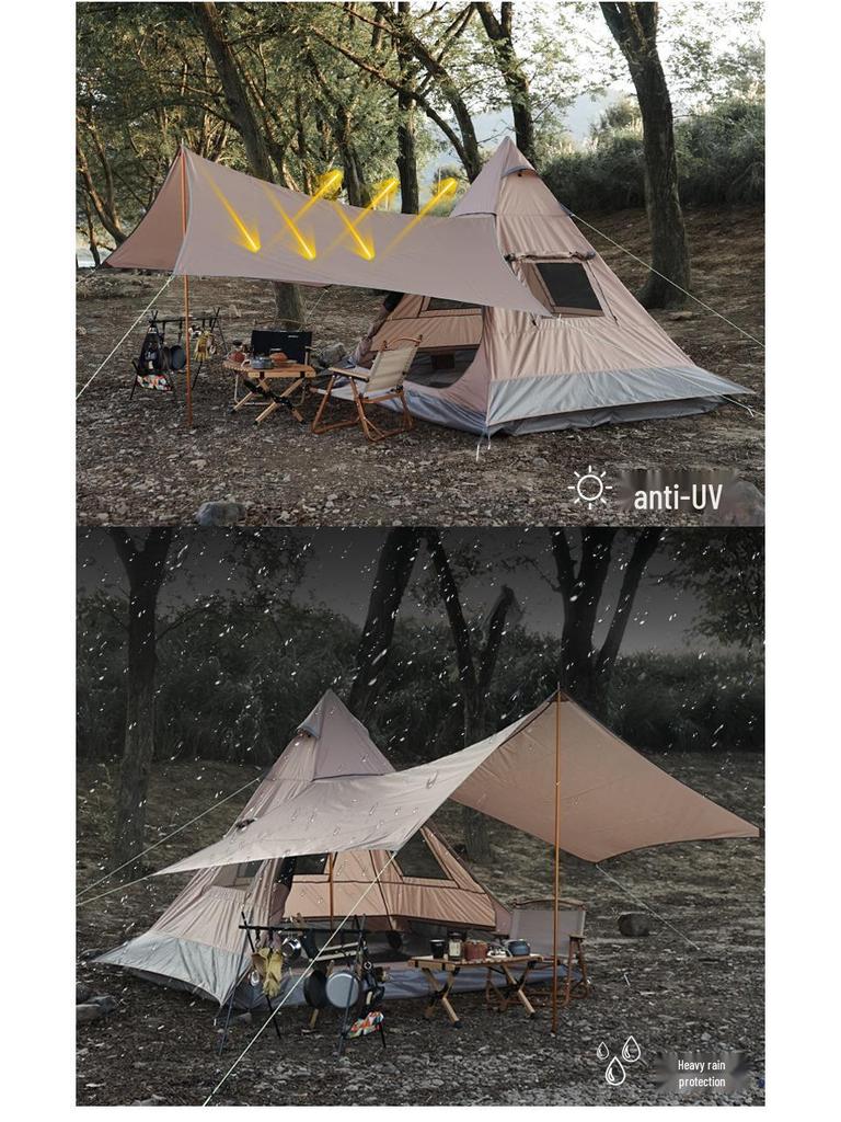 CLS 3-4 Person Indian Pyramid Outdoor Tent - Windproof, Rainproof, UV Protected, Folding Canopy for Camping