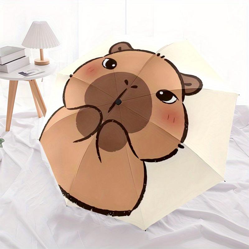 Capybara Automatic Folding Umbrella Simple 8 Rib Design, Bright Cartoon Pattern, Durable Iron Frame, Suitable For Travel, Outdoor, Beach C