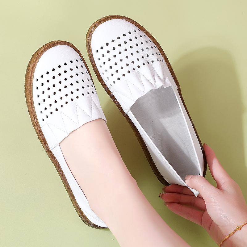 Женские мокасины, лоферы, повседневные, белые, летние, дышащие, мягкие, для медсестры, туфли на плоской подошве, черные, для вождения, для ходьбы, для мамы
