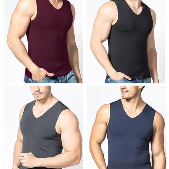 Men Winter Seamless Thermal Vest V-neck Sleeveless Thermal Underwear Thickened Elastic Slim Fit Bottoming Shirt Thermal Tops