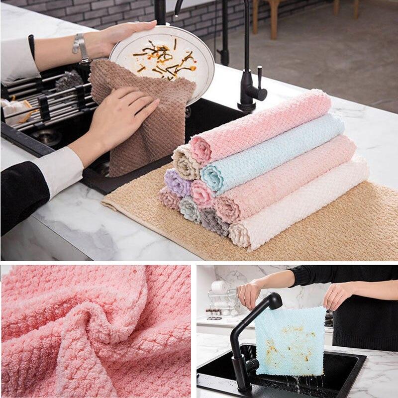 Soft Microfiber Kitchen Towels Absorbent Dish Cloth Anti-grease Wiping Rags Non Stick Oil Household Cleaning Towel