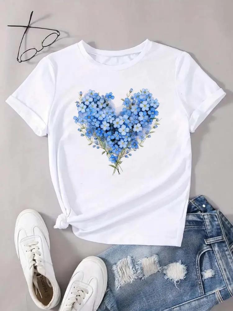 Unisexs Heart Floral Pattern Printing TShirt Summer Unisex Clothing Round Neck Short Sleeve TShirt Tops Tees Aesthetic Clothes