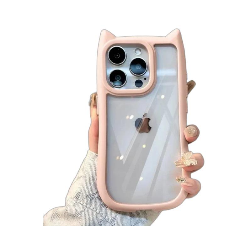 Очаровательный прозрачный акриловый чехол с кошачьими ушками для iPhone 15/16 Pro Max