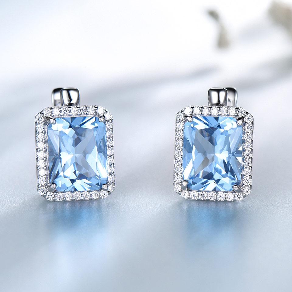 Umcho Luxury Nano Sky Blue Topaz Gemstone Clip Anniversary Birthday Valentine's Day Jewelry Gifts for Women Wife Her Girls