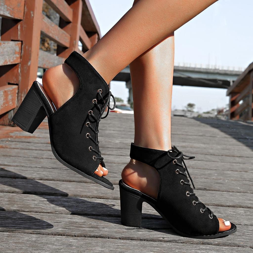 Sandalias De Mujer Women High Heels Dance Shoes Summer New Woman Suede Peep Toe Party Shoes Lace-up Female Sandals