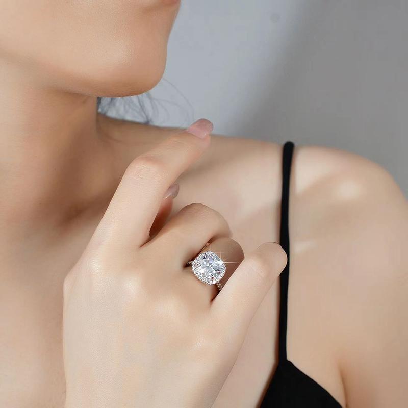 Fashion 5ct Real Moissanite Diamond Four Prong Square Ring Radiant Cut Pure S925 Sterling Silver for Women Fine Jewelry Wedding