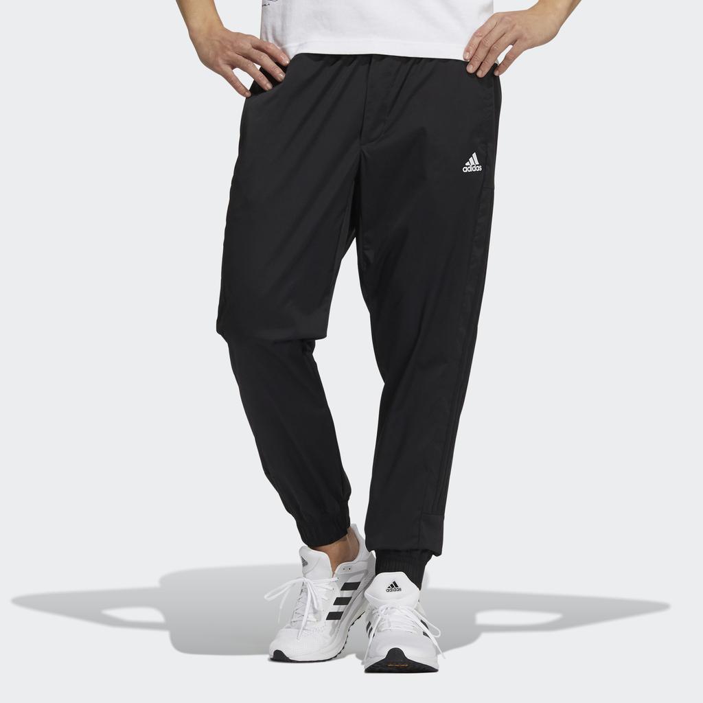 Adidas Summer Woven Pants With Logo Print And Tapered Fit Men Bottoms Black HD0352