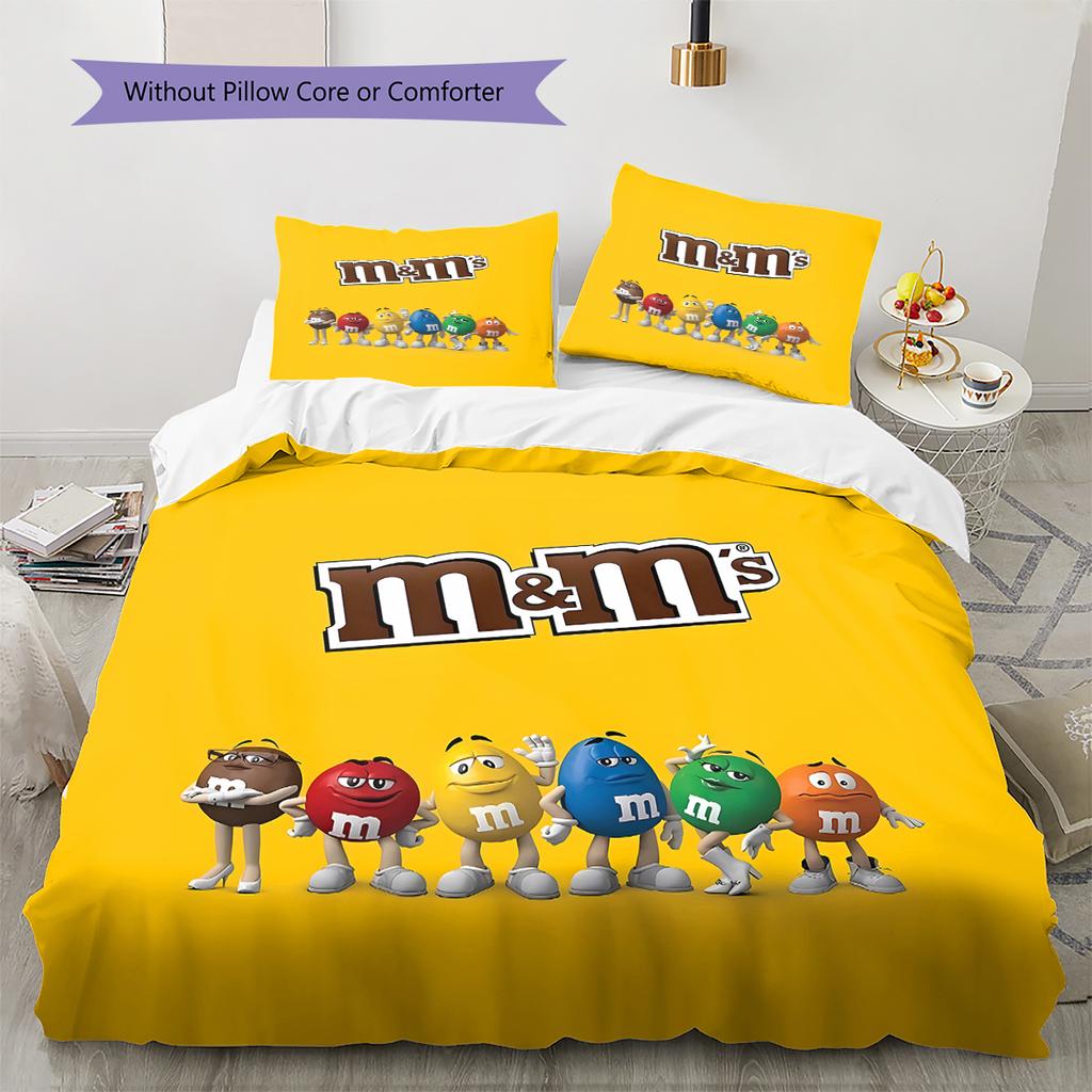 Постельное белье с узором M&M's, Комплект с одеялом, Пододеяльник, Наволочка, Домашний подарок на день рождения (1 пододеяльник + 2 наволочки, без наполнителя)