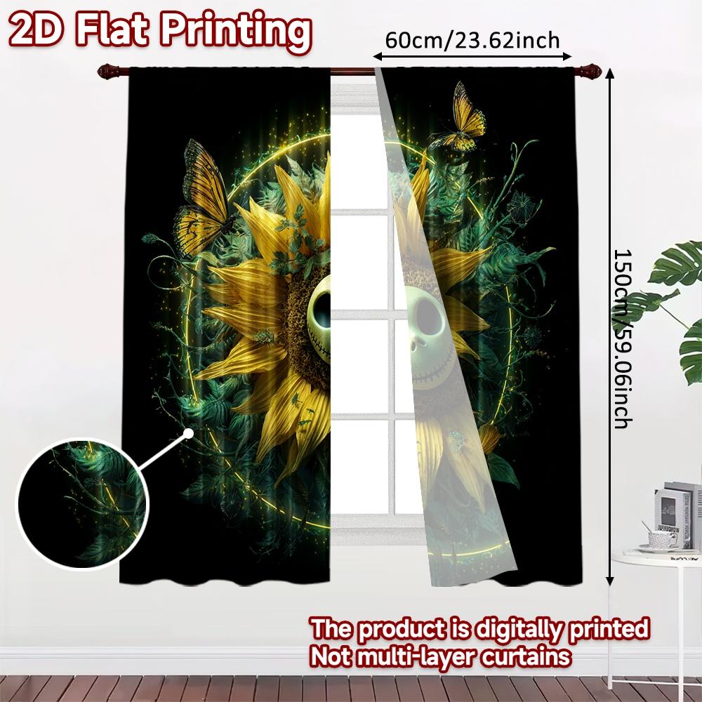 2pcs, 2D FLAT PRINTING Curtains (Without Rod) Moonlit Bloom Popular Curtains&Drapes Festival Yarn Curtains Room Decor Suitable