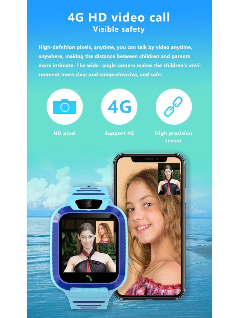 Детские водонепроницаемые смарт-часы 4G с SOS, видео и слотом для SIM-карты