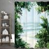 Шторка для душа Ocean Beach Swing Greenery, Декоративная шторка для душа для ванной комнаты, Водонепроницаемая шторка для душа с крючками