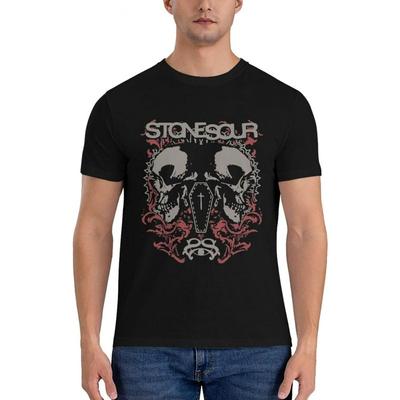 Европейские размеры Футболка для мужчин Stone Sour - 'Rock Band' - Принт Череп и Пламя, Спортивная и Повседневная одежда - Иконическая для поклонников рока