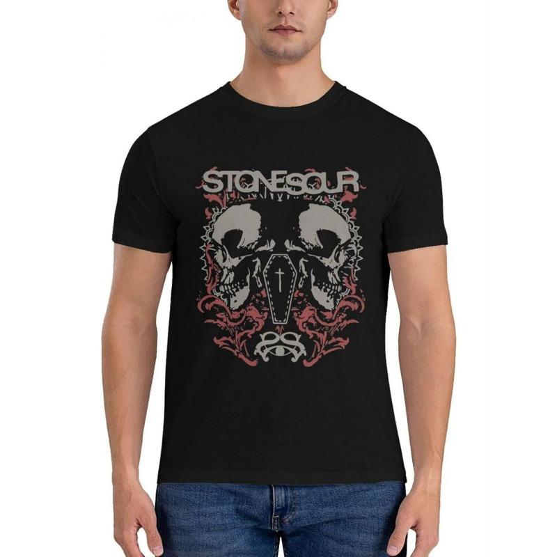 Европейские размеры Футболка для мужчин Stone Sour - 'Rock Band' - Принт Череп и Пламя, Спортивная и Повседневная одежда - Иконическая для поклонников рока