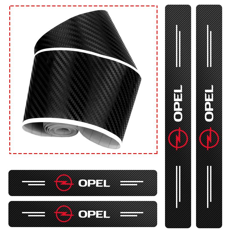 4Pcs/set Carbon Fiber Car Door Sill Threshold Protector Logo Stickers For Opel Opc Astra K Vivaro Corsa Zafira Insignia Mokka