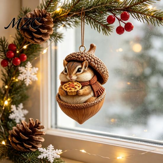 Party Decorations for Holiday Forest Animal Acorn Ornaments, Woodland Cozy Acrylic Hanging Decoration, 2D Garden Ornaments Flat Pine Cone Pendant Xmas