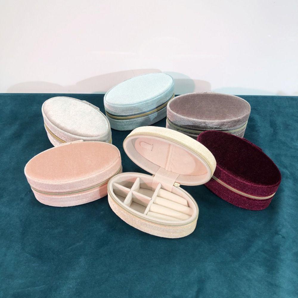 Oval Shape Oval Velvet Jewelry Box Portable Ring Earring Necklace Box Gift for Women